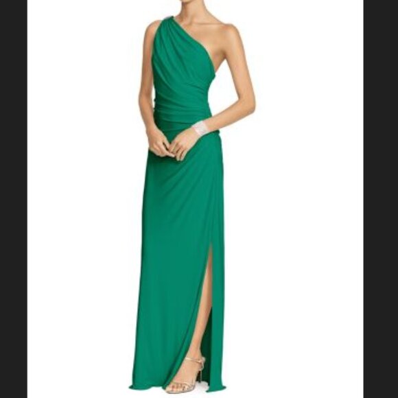 Ralph Lauren Dresses & Skirts - Ralph Lauren One Shoulder Ruched Long Gown with Side Slit - Size 12 in Olive